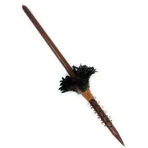 Koa Spear 32 inch w/ 10 Shark Teeth - Black Feathers Made In Hawaii | #koa888bb2