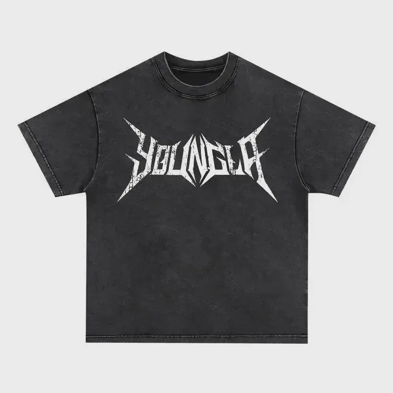 【100%cotton】Gym Washed Heavyweight Cotton T-shirt Workout Tee Sport Gift Gymnastic Merch Fan Streetwear Washed Tee Men's T Shirts Metalcore Font Distressed Graphic Hardcore Punk Oversized Black Tee Dark Streetwear Gothic Font T-Shirt