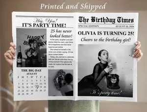 Custom Birthday Newspaper Poster – Personalized Printed Newspaper-Style Sign for Party Decor or Photoshoot