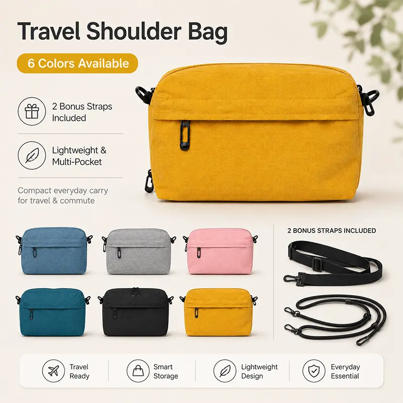 Women's Nylon Messenger Bag, Lightweight Square Crossbody Purse with Multiple Pockets & 2 Interchangeable Straps, Zipper, Everyday, High-Capacity, Adjustable Strap