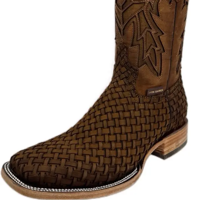 Dark Ranch -Handcrafted Brown BasketWeave Boot with Distinctive Woven Design Comfortable Fit and Classic Style