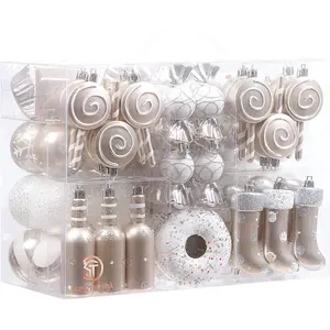 Sea Team 80-Pack Assorted Shatterproof Christmas Ball Ornaments Set Decorative Baubles Pendants with Reusable Hand-Held Gift Package for Xmas Tree (Champagne) Sea Team