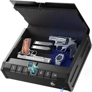 ONNAIS Iron PRO Biometric Fingerprint Gun Safe for Handgun, Swift Entry Gun Lock Box Featuring with Interior Light and Emergency Power Supply, Pistol Safes for Home, Nightstand, Bedside, and Car, Gift