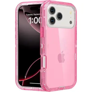 for iPhone 17 Pro Max Case, Heavy Duty Shockproof Protection Phone Cases, Anti-Drop, Dual Layer Transparent Protective Cover Compatible with iPhone 17 Pro Max, 6.9 inch, Crystal Pink