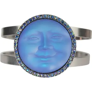 Glass Seaview Moon 35mm Cuff Bracelet (Matte Silvertone/Lt. Sapphire AB)
