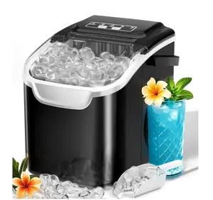Auseo Countertop Ice Maker, 2 Sizes of Bullet Ice, 26Lbs/24H, 8 Ice Cubes in 6 Mins, Portable Ice Machine with Self-Cleaning for Home/Party/Travel/Camping (Black)