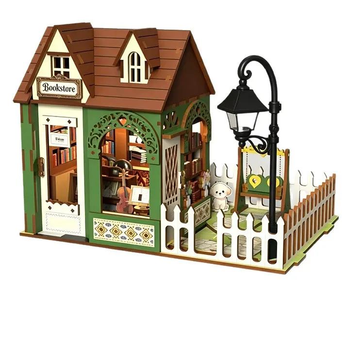 Diy miniature bookstore scene with lights - bestselling cross-border amazon product - assembled wooden house