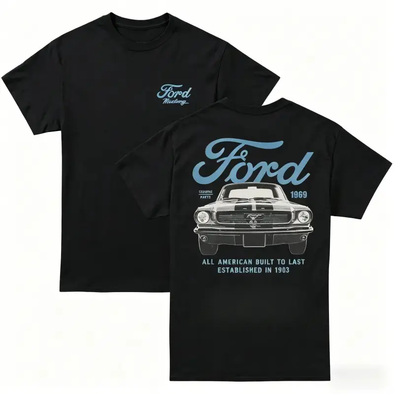 Women's Ford Mustang Cotton Blend T-Shirt - 2-Sided Cartoon Print, Breathable Casual Tee, Vintage Car Enthusiast Gift, Machine Washable Unisex Casual Wear