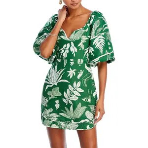 Farm Rio Forest Green & White Soul Linen Mini Dress
