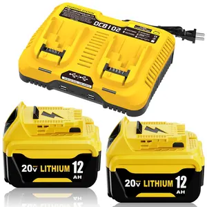 2 Packs 12000mah 12.0ah Battery with Dcb102 Charger, Replacement for Dewalt 20v Max Lithium Batteries Dcb206 Dcb203   Series  for Power Tools (3 pack)