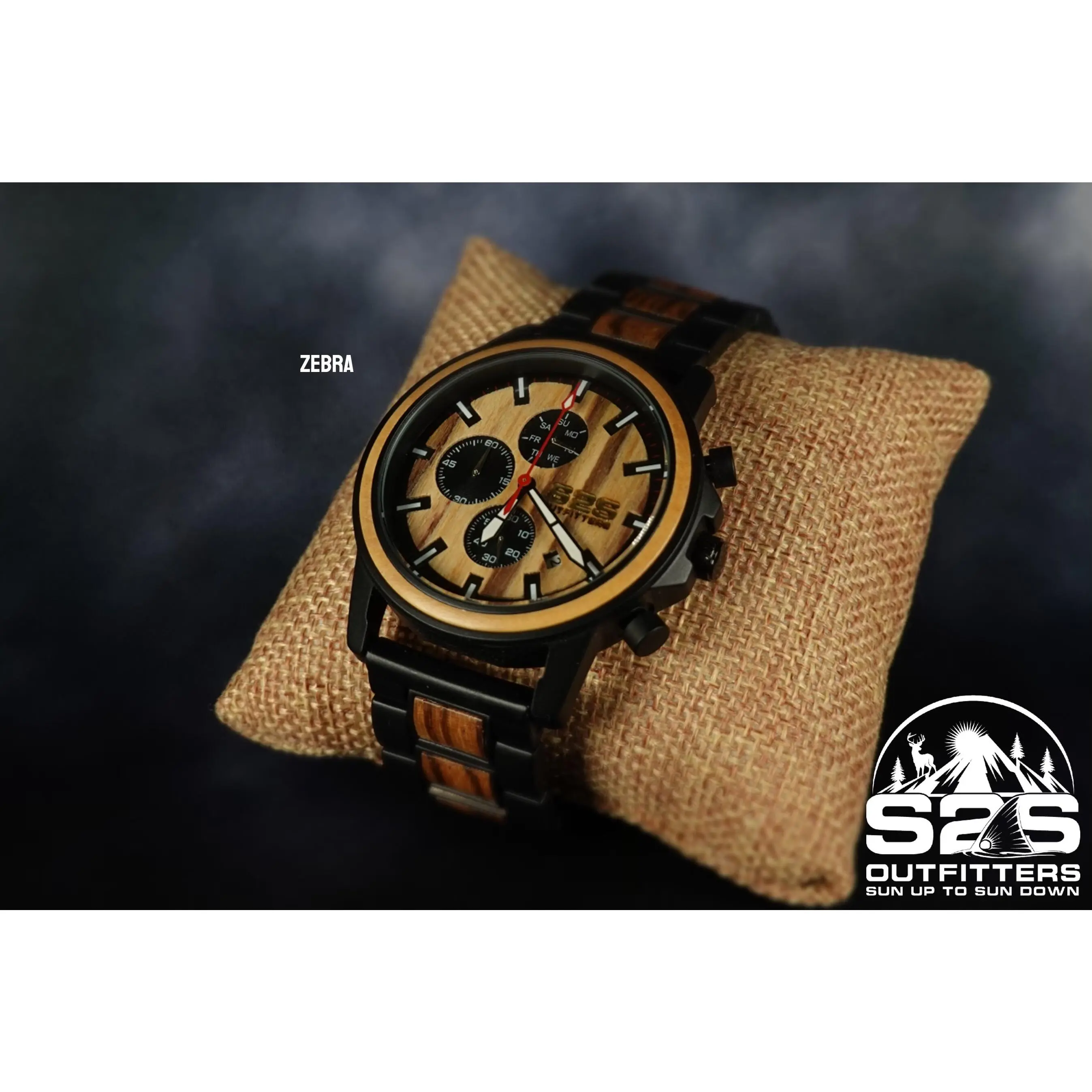 S2S Outfitters Zebra Wooden Watch - Elegant Design with Durable Wooden Case & Adjustable Band - Eco-Chic Timepiece for Style and Sustainability Lovers