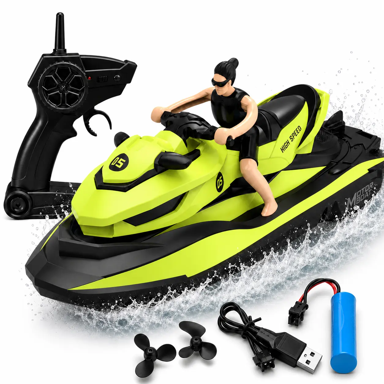 Electric RC Boat Remote Control Jet Ski Toy, Water Toy for Pool, Lake, Ponds, Ideal Gift for Kids 6+, Outdoor Summer Play