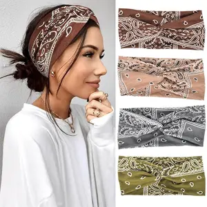 1pc Plus Size Paisley Pattern Bohemian Women Sports Headband, Elastic Criss-Cross Printed Hairband For Outdoor Activities Women Head Wrap Fashion Hair Accessories Women Hair Band Summer Vacay Boho Accessories