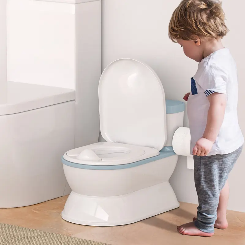 BabyBond Flip Top Lid Plastic Potty Trainer Toddler (1-3 Years) - Toilet Seat for Toddler, 6 lbs Weight, Anti-Slip Rubber Base, Removable Inner Bowl, Covered Wet Wipe Box, Flushing Sounds, Extendable Toilet Paper Holder, 40 lbs Capacity, Easy to Clean