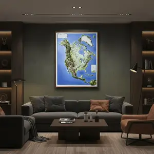 3D North America Map| A True Raised Relief Map - You Can Feel the Terrain| Detailed Topography| Framed Wall Art| Gift for Dad, Teacher Gift| Home & Office Decor (Large, 37.4 x 28.3 in) modern