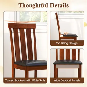 COSTWAY - Set of 2 Dining Room Chairs with Rubber Wood Frame PU Leather Seat-Walnut