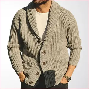 Men's Khaki Pit Knitted Cardigan Men's Autumn And Winter Retro Casual Loose Sweater Jacket