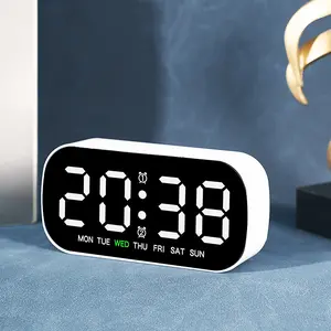 Mini Multifunctional Digital, Simple Style, Week Date Temperature Display, Five Brightness Levels, Two Alarms, Plug-In Battery, Digital Alarm Clocks