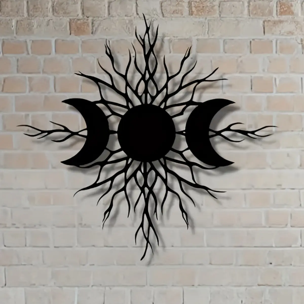 Triple Moon Metal Hanging Wall Art Decorative Artwork, Mystical Celestial Tree Design with Sun & Branches, Durable Indoor Outdoor Decor, Aesthetic Wall Decor, Unique Home Gift Idea, Wall Art Decoration, Decoration Items