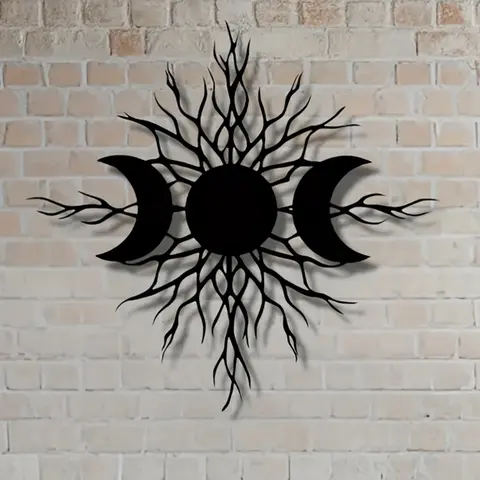 Triple Moon Metal Hanging Wall Art Decorative Artwork, Mystical Celestial Tree Design with Sun & Branches, Durable Indoor Outdoor Decor, Aesthetic Wall Decor, Unique Home Gift Idea, Wall Art Decoration, Decoration Items