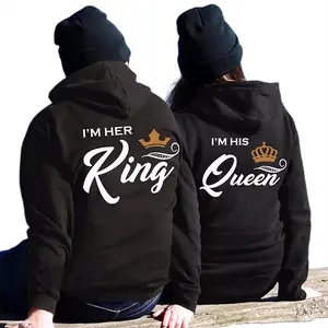[Graphic Hoodie] Couple Matching Hoodies/T-Shirt - King and Queen Couple Graphic Hoodie Unisex Casual Pullover Hooded Sweatshirt