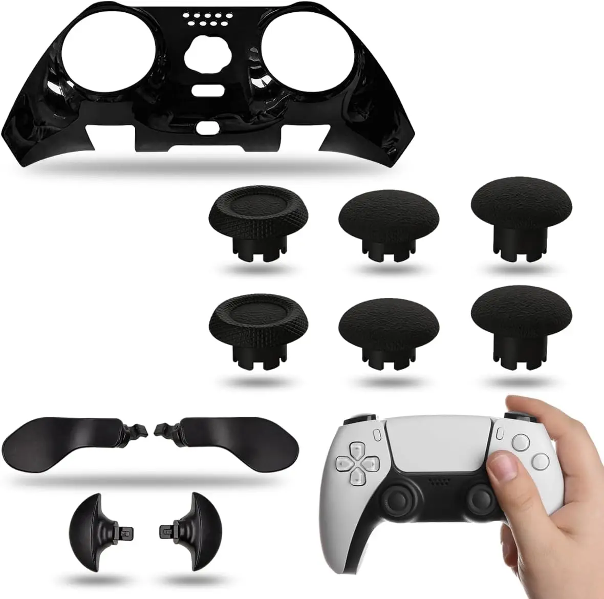 11-in-1 Metal Kit for DualSense Edge, Black Faceplate, 4 Back Paddles & 6 Thumbstick Caps, 1 Replace the Cover, Compatible with PS5 Edge Controller(Black)