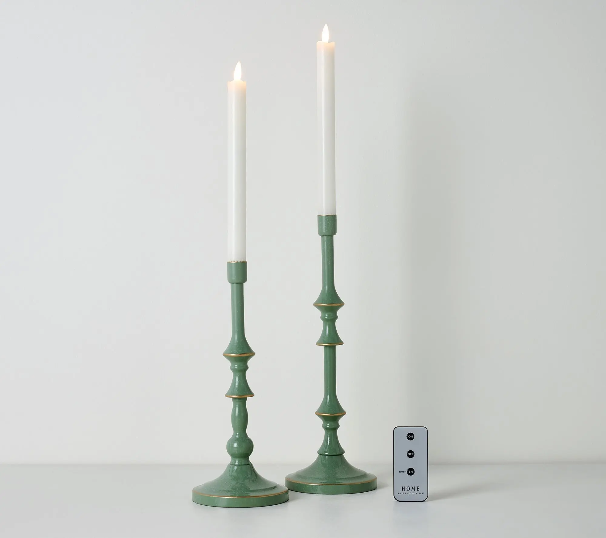 Home Reflections Set of 2 Sage Taper Holders w/ Tapers