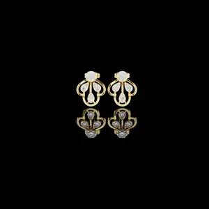 0.55 TCW Regal Drop Motif Cluster Stud Lab Grown Earrings with Sculpted Gold Framework For Birthday Gift