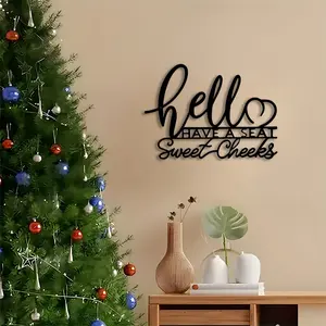 1pc Hello Sweet Cheeks Bathroom Metal Wall Decor, Hello Sweet Cheeks Bathroom Statue Mural, Perfect for Bathroom, Ideal Gift for Dad, Black Metal Plaque, Heat Resistant, Withstands High Temperatures, Suitable for Indoor, Metal Sign Wall Art Decor Style.