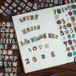 [ 2 sets/5 sets optional ] Alphabet and number sticker set, hand account diary DIY decoration sticker set, 6 pieces of different patterns, office cultural and educational creative stickers per set, Crafts Kit, Decorative Sticker, Sticker Packs
