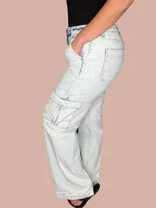 Risen Wide Leg Light Wash Cargo Jeans