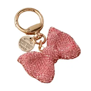 Rhinestone Bow Keychain Car Ornament - Metal Keychain with Rhinestone Detail, Spring Ring Attachment, Women's Bag Decoration