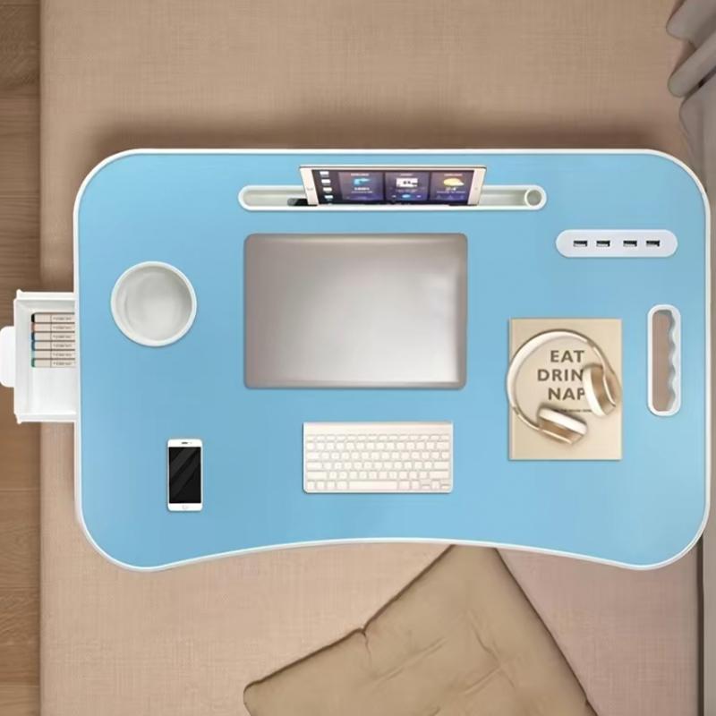Ultra Large Portable Laptop Bed Table - Multi functional tray holder with cup holder and drawer, USB, fan, and light - Perfect for eating, reading, and writing on beds, sofas, floors - Stable, durable, and foldable Ultra Large Portable Laptop Bed Table - Multi functional tray holder with cup holder and drawer, USB, fan, and light - Perfect for eating, reading, and writing on beds, sofas, floors - Stable, durable, and foldable