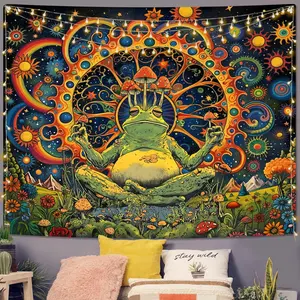 Funny Vintage Frog Mushroom Tapestry, Galaxy Space Planet Home Decor Hippie Wall Tapestries for Living Room Bedroom