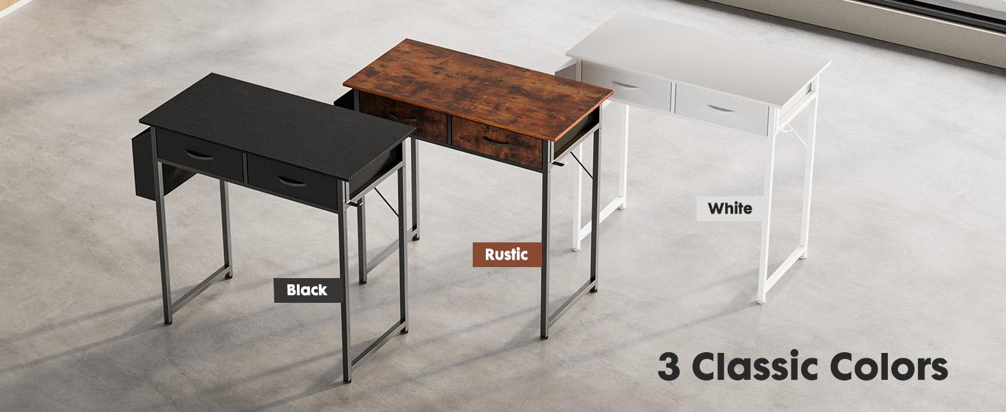Furnest Computer Desk with Drawers Study Writing Table with Storage Bag Headphone Hook Adjustable Feet for Home Office Small Spaces