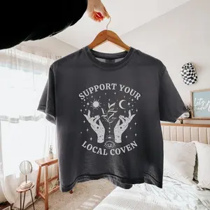 Support Your Local Coven Crop Top, Witchy Crop Top, Witch Boxy Tee, Halloween Crop Top, Fall Boxy Shirt, Mystical Shirts, Witchcraft Apparel
