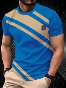 Men's Round Neck 3D Digital Print T-Shirt, Sporty Design, Breathable Fabric, Short Sleeve, Slim-Fitting, Casual Adult Clothing, Athletic Tee