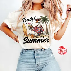 [Sale up to 50%] [Free Ship] Bruh It’s Summer Goose Comfort Color T-Shirt, Funny Summer Meme Shirt, Retro Vibes Snarky Animal Shirt, Goose Summer, Beachy