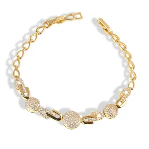 14K Gold Plated Circle Link Bracelet 7" with Extension Adjustable Fit Luxury Shine & Brilliant Stones for Stacking or Solo Wear