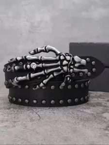 Men's Punk Style Skeleton Hand Design Belt, Fashionable Metal Buckle, Trendy Versatile Buckle, Fashion PU Leather Belt for Party, Daily Clothing Decor, Trendy All-match & Exquisite Belt for Birthday Gift