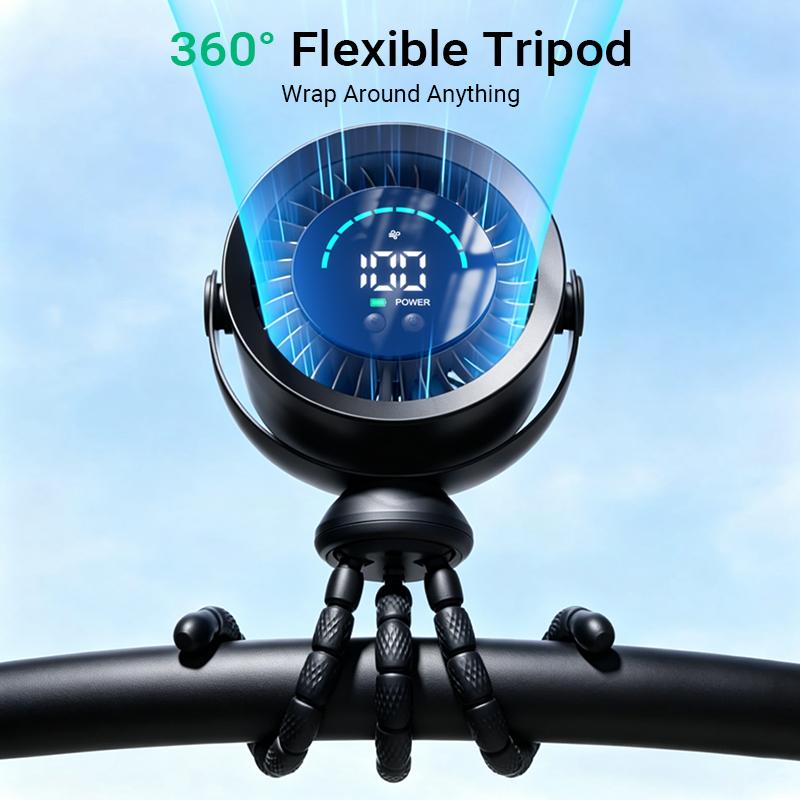 Qawtor 2026 Upgraded Portable Handheld Fan with LED Display, Flexible Tripod, 360° Adjustable USB Rechargeable Clip Design, Tools and Gadgets, Mini Travel Products for Travel Stuff Use,back to school,back to school haul