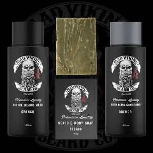 Men's Beard & Body Wash Pack! Mad Viking Cologne Scented Biotin Beard Wash, Conditioner, and Bar of Soap