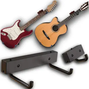 Angled Guitar Hanger Wall Display - Horizontally Hang Guitar, Ukulele, Bass, Electric Guitar, Banjo Slanted (Raven Black)