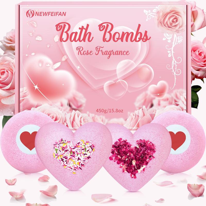 Luxury Rose Bath Bombs for Relaxation and Self Care, Handmade Spa Bath Experience with Natural Essential Oils, Calming Wellness Treat for Home Use, Popular Valentine and Birthday Gift Ideas for Women and Men