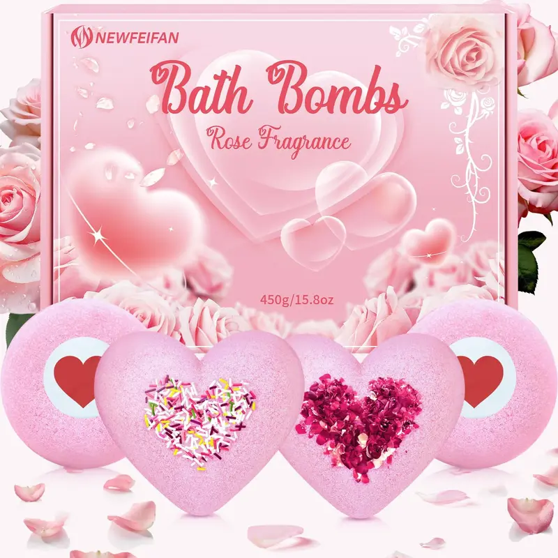 Luxury Rose Bath Bombs for Relaxation and Self Care, Handmade Spa Bath Experience with Natural Essential Oils, Calming Wellness Treat for Home Use, Popular Valentine and Birthday Gift Ideas for Women and Men