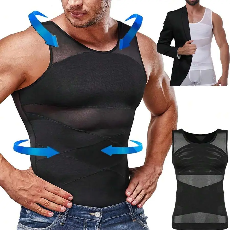 Men's Tummy Control Compression Shirt, Sleeveless Seamless Body Shaper Vest with a High Compression Stretchy Fit for Body Contouring