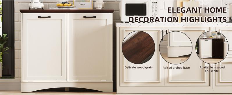 【Does Not Include Trash Can】 Spurgehom Double Tilt-Out Trash Can Cabinet - Holds 2 x 10 Gallon Bags. Wooden Dog-Proof Garbage & Laundry Hamper Storage Unit for Kitchen, Bathroom, or Living Room