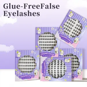YINGMEIJIAJIE False Eyelashes Glue Free Self-Adhesive Clusters 1 Box 64-124 Pcs for Beginners Daily Cosmetic Use Spiky Cat Eye Eyelash Clusters Makeup Natural Wispy DIY Eyelash Clusters Set Long Thick Halloween Eyelash Cluster Set