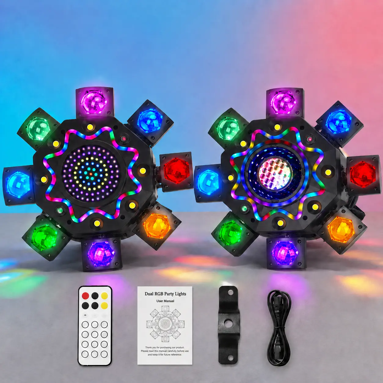 XDV 8-Arm RGB Party Light, Colorful Vajra & Abyss DJ Stage Lighting with Remote Control, Music Sync, Multi-Color Effects for Home Parties, KTV, Bars, Weddings & Events