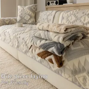 Bohemian Style Jacquard Plush Sofa Cover, Thick Non-Slip Pet-Friendly Washable, Fits 1-4 Seater Sofas, / Geometric Pattern, Jacquard Couch Covers